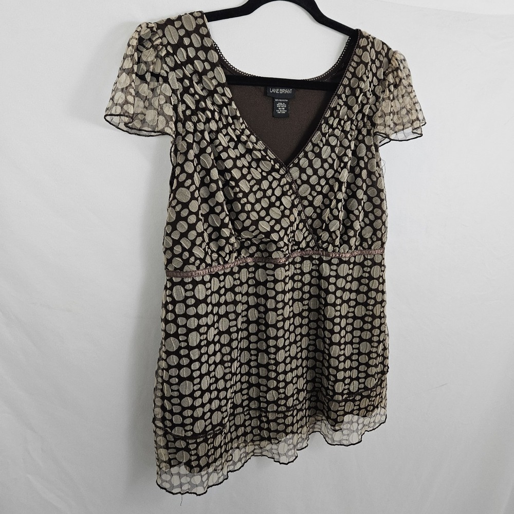Lane Bryant Baby Doll Tunic Top Women's 14 16 Sheer Brown Y2K Boho Festival - Picture 3 of 6
